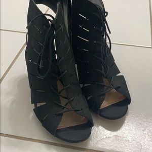 Lace up stacked heel sandals